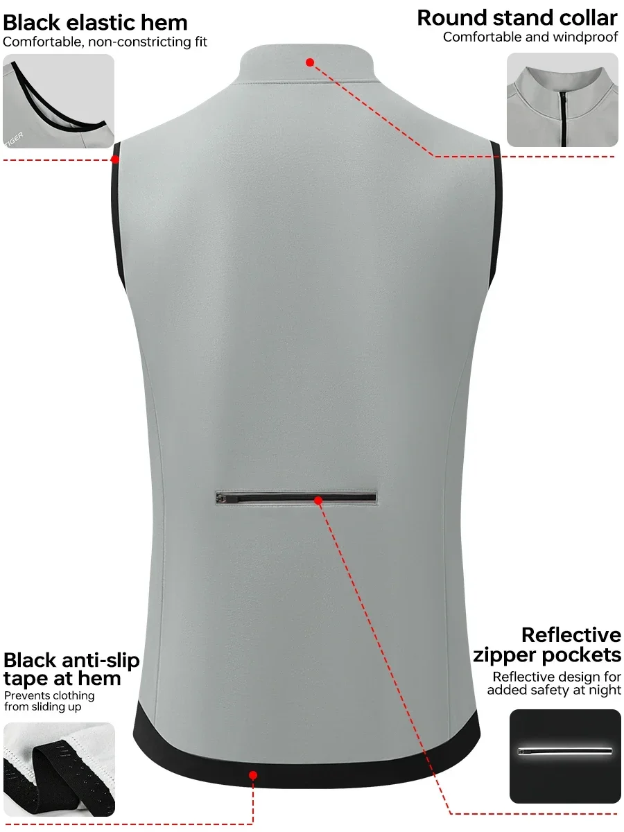 X‑TIGER Herren-Thermo-Fahrradweste, Winter-Fleece, ärmellose, winddichte Jacke mit reflektierenden Elementen und Reißverschlussfach für kalte Straßen, MTB-Fahrradweste. – Detail 5