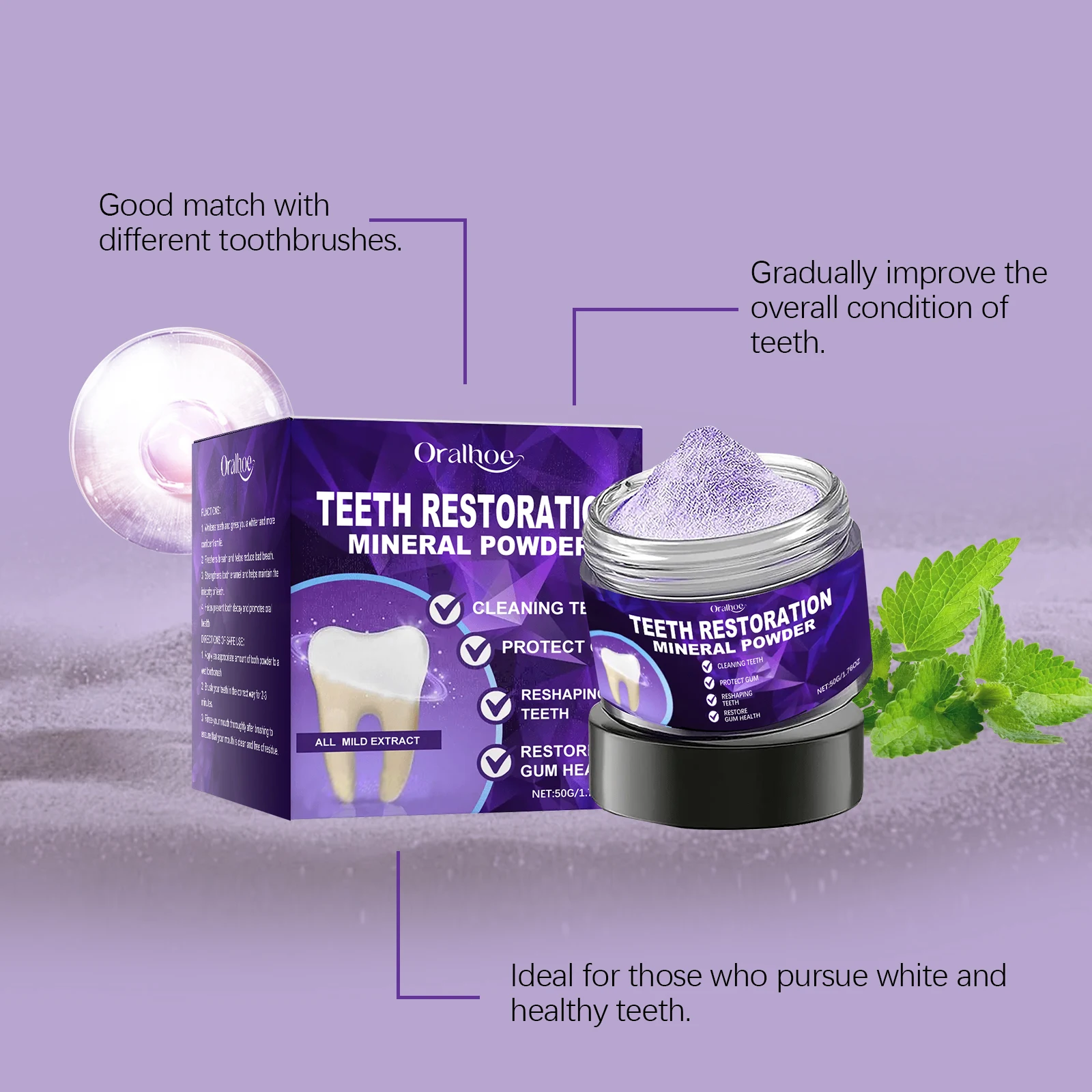 Purple Teeth Bleaching Powder - Teeth Whitening Ingredients review and price