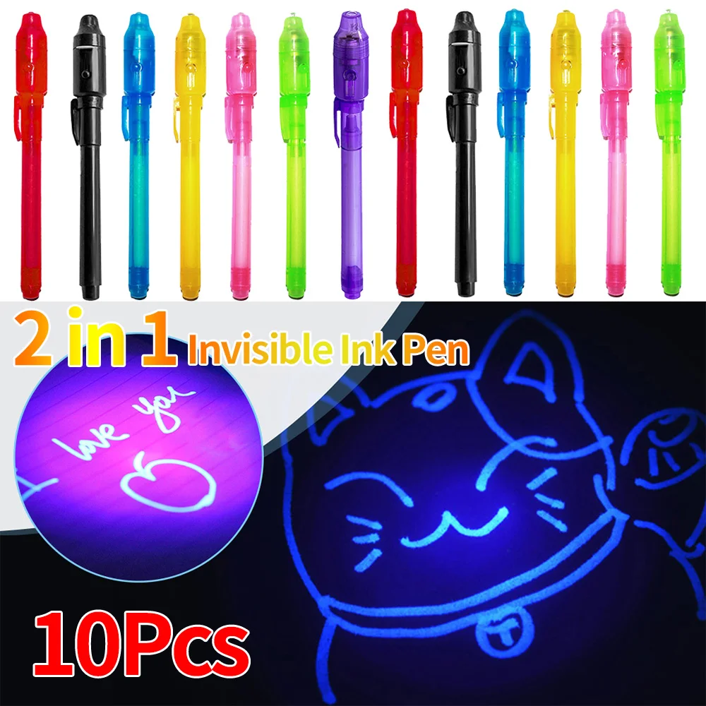 2 in 1 Luminous Light Invisible Ink Pen UV Check Money Drawing Magic Pens