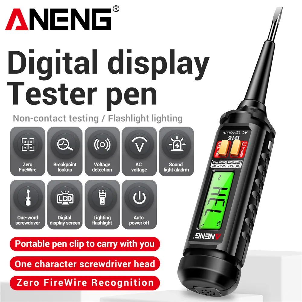 ANENG B16 Non-Contact 12V-300V Voltage Detector Tester Pen Test Meter Light Bulb Car Diagnostic Breakpoint Finder Voltmeter Tool