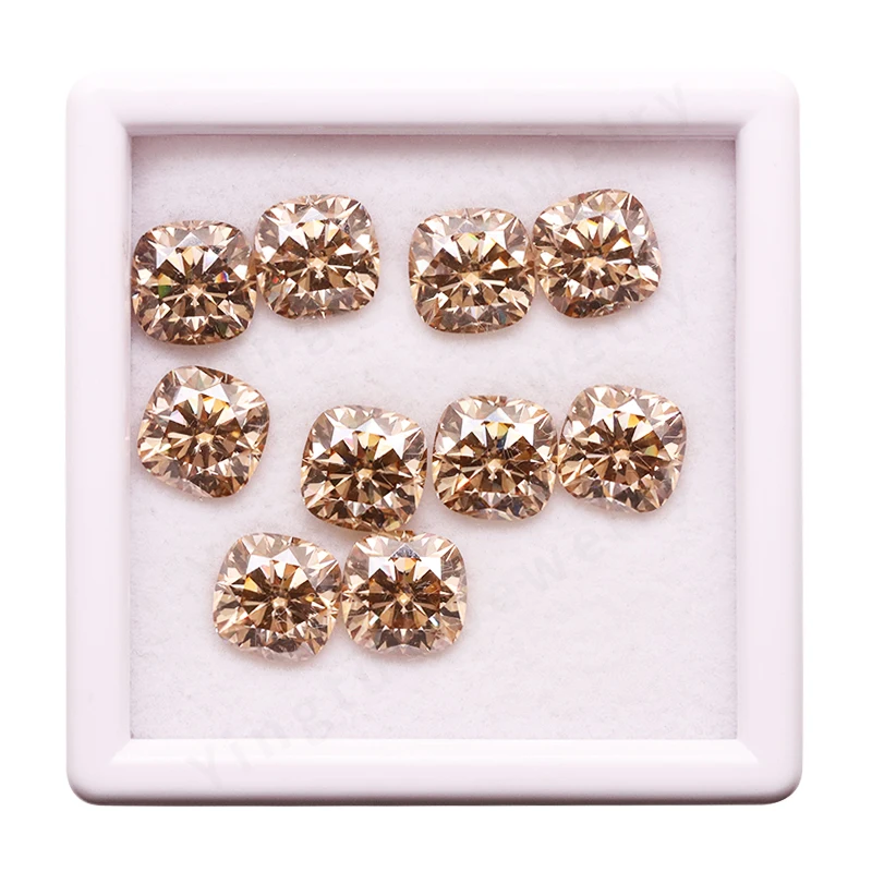 WZ YINGTUO Champagne Moissanite batu 8.5*8.5mm 3ct bantal memotong batu permata berlian untuk wanita perhiasan cincin membuat anting-anting