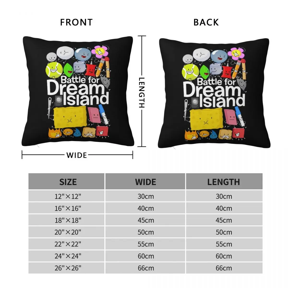 BFDI Poster Black Pillowcase Polyester Cushion Comfort Throw Pillow Sofa Decorative Cushions Used for Home Bedroom Living Room