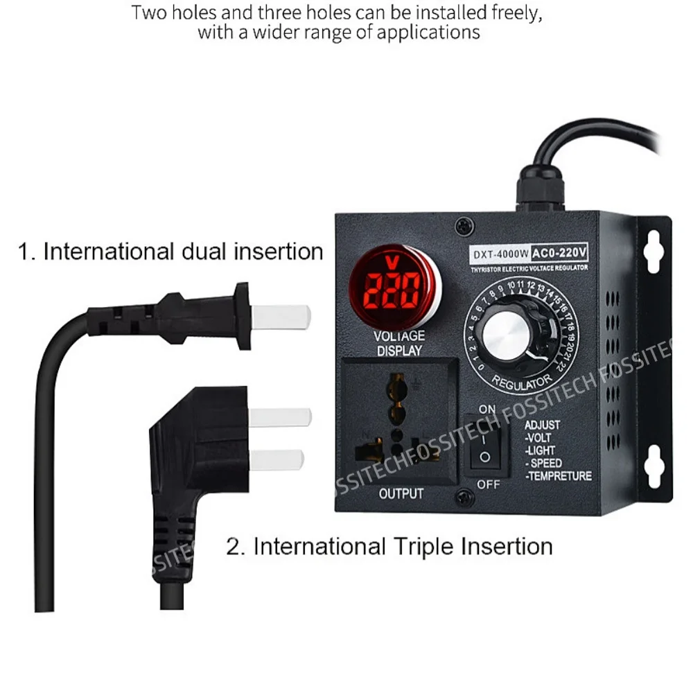 AC110V/220V Voltage Regulator 4000W Stepless AC Fan Speed Controller Light Temperature Voltage Governor Grinder Speed Reducer