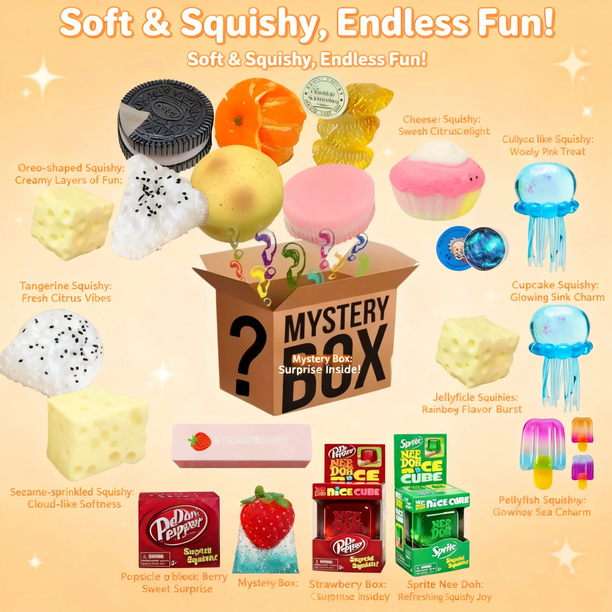 2026 Caja Sorpresa Kawaii: Juguete Sensorial Antiestrés de Pata de Gato Mochi Squishy, Comida Simulada, Juguete de Apriete Lindo para Aliviar el Estrés
