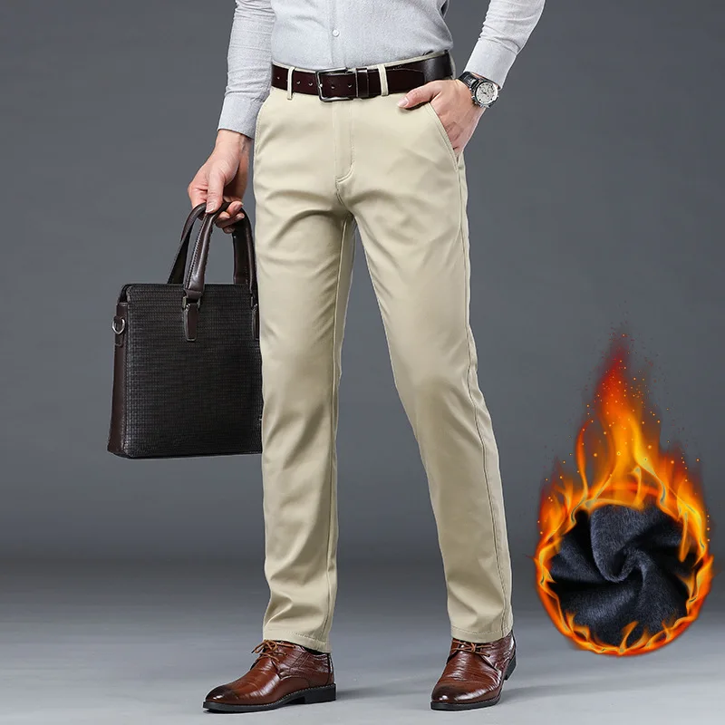 

Gray Green Trousers Men Thicken Fleece Winter Mens Casual Pants Warm Overalls 2025 Busienss Black Pants Men Straight Regular
