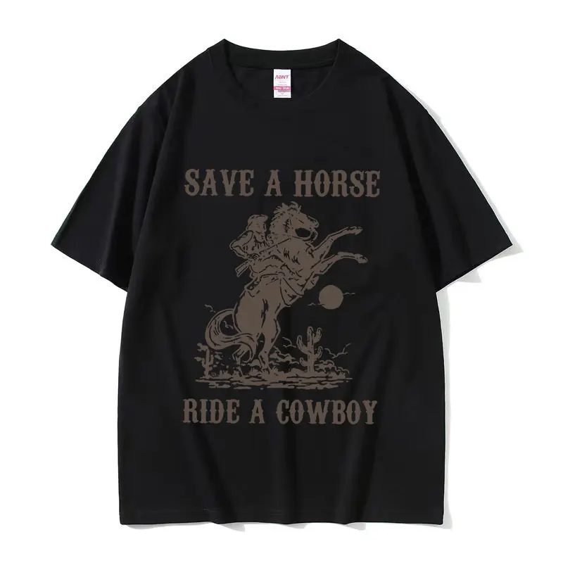 Pedro Pascal Save A Horse Ride A Cowboy Print T Shirt Men\'s Retro Harajuku Fashion T-shirts Casual 100% Cotton Oversized T-shirt