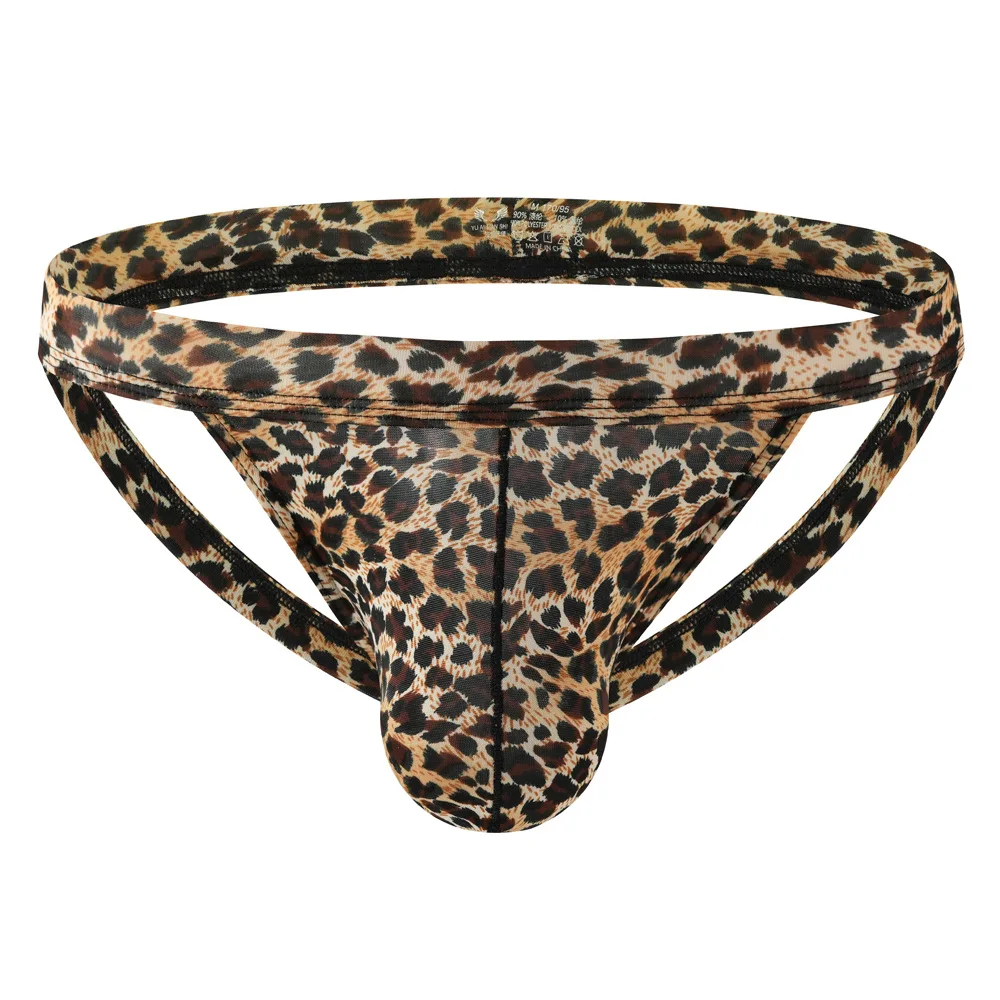 Leopard Snake Print Thongs for Men Sexy Mid Waist Underwear Gays Erotic U Convex Pouch T-Back Underwear Sissy Open Butt Knickers