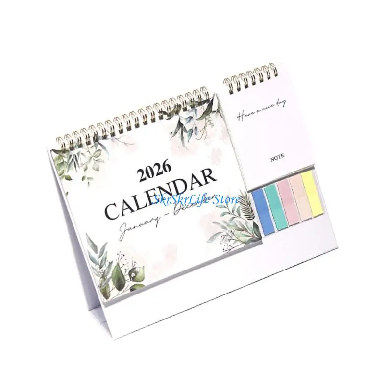 

E65E Настольный календарь на 2026 год с блокнотом и наклейкой. Календарь с двойной катушкой на 12 месяцев с января по декабрь