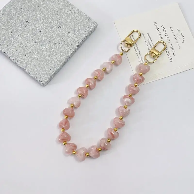 Fashion Love Heart Pendant Mobile Phone Chain Beaded Anti-Lost Lanyard for Phone Case Backpack Girls Party Use