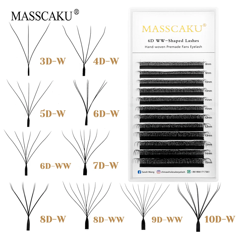 

MASSCAKU Hot Sale 0.07mm Thickness Waterproof W Shaped Clover Eyelash C D Curl 3D Effect Faux Mink W Design Lash Easy to Graft