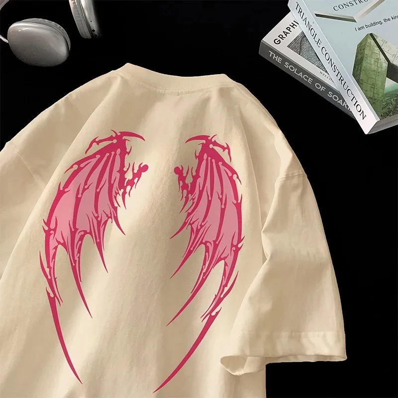 Angel Wings Printed T-shirt y2k Short Sleeve Letter Printing Tee 2024 Summer New Street Style T Shirts Duży rozmiar Unisex Tshirt