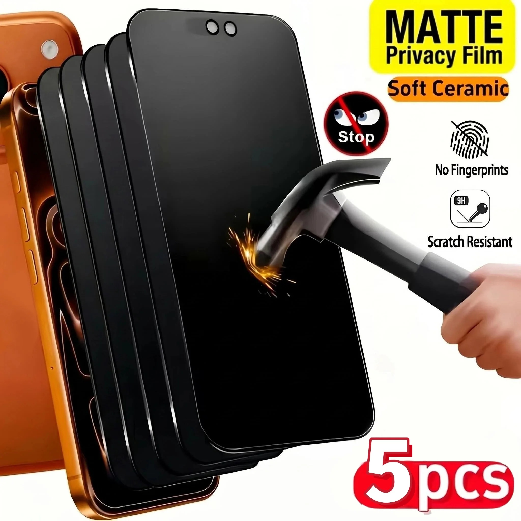 

1-5Pcs Matte Privacy Screen Protector For iPhone 15 14 13 12 11 16 17 Pro Max Air XR X Xs Max 7 8 Plus SE 2020 Soft Ceramic Film