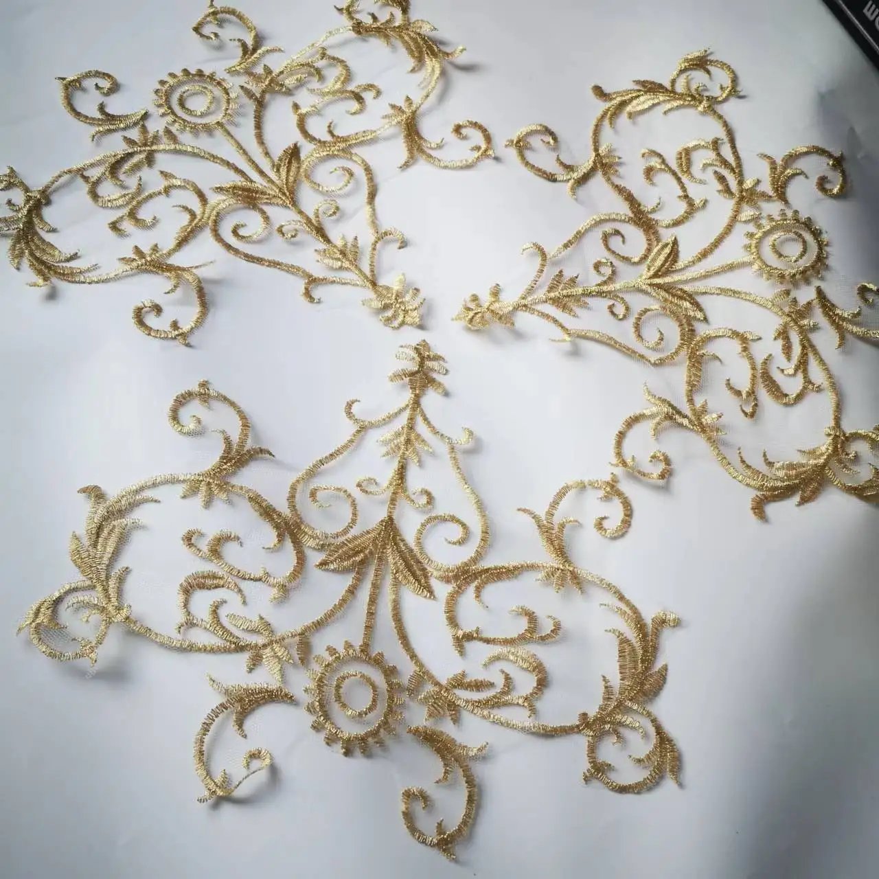 5Pcs 25X20cm Gold Stage Costume Accessories Embroidery Lace Hand-stitched Corsage Applique Lace Embroidery