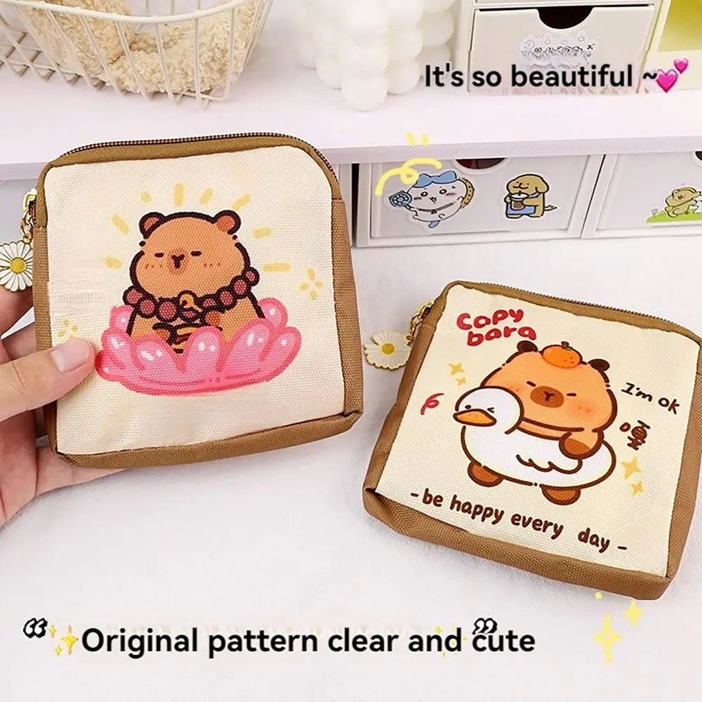 Waterproof Change Purse Capybara Sanitary Mat Bag Capybara Makeup Organizer Tissue Storage Credit Card Holder Cosmetic Bag Girls