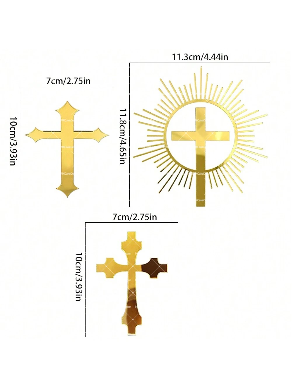 3-teiliges Gold-Kreuz Tortendekorations-Set aus Acryl für Taufe, Erstkommunion, Firmung und Partyzubehör – Detail 5