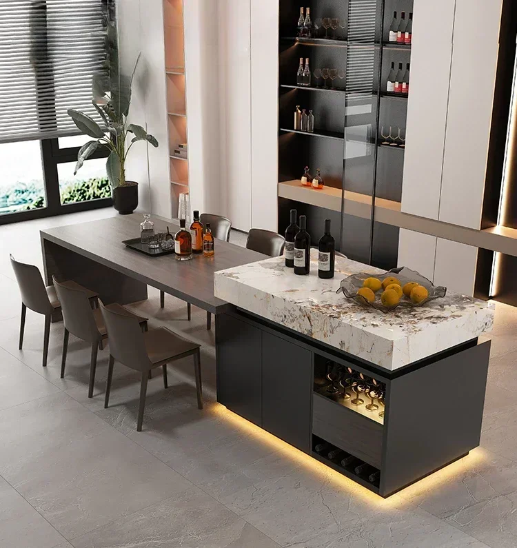 Advanced durable high-end island dining table with integrated expandable rock sink, home kitchen, and light luxury island dining