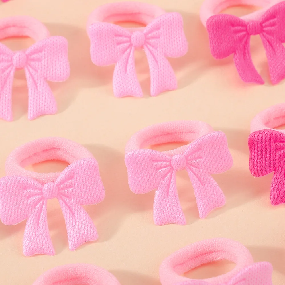 Neues Set mit süßen kleinen Haargummis mit Schleife für Kinder, 10/20 Stück, rosa, aus weichem Stoff, elastische Haargummis für Mädchen, Kleinkinder, zum Befestigen von Pferdeschwänzen. – Detail 3