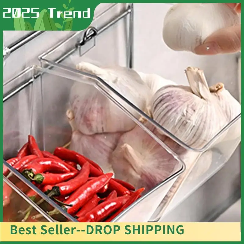 

3 Compartments Wall Mounted Ginger Garlic Container Countertop Onion And Potato Storage Box With Metal Rack Durable Length 43Cm
