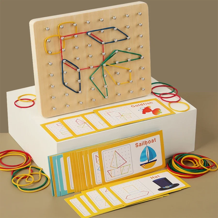 Pegboard Geométrico De Madeira Para Crianças, Brinquedo Montessori, Jogo De Puzzle Criativo, Educação Infantil