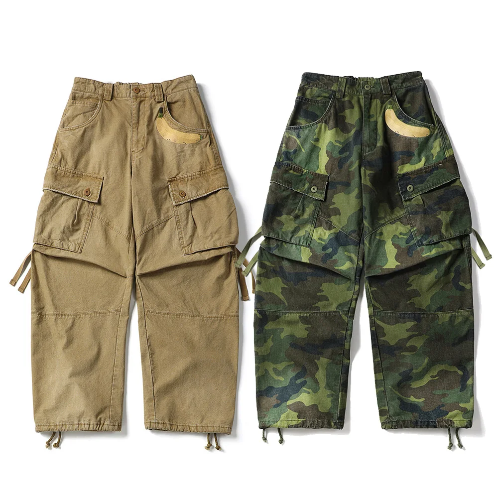

Men Japanese Streetwear Fashion Embroidery Loose Casual Wide Leg Cargo Pants Women Camouflage Baggy Trousers Jogger Sweatpants