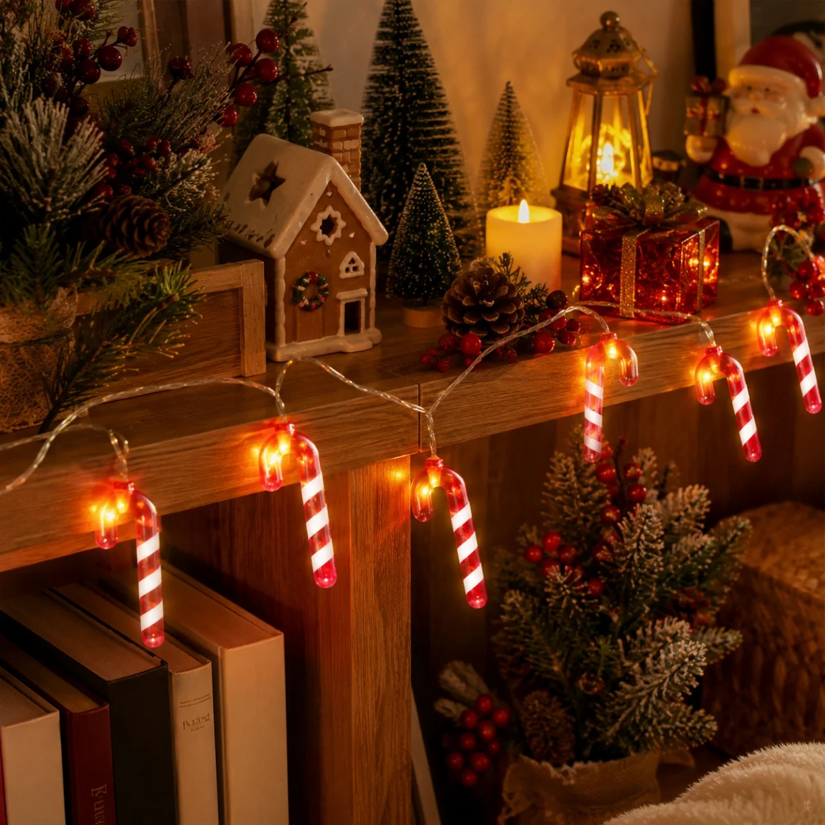 1pc Christmas Candy Cane 10/20LED String Lights Red White Striped Candy Shape Battery Fairy Light For Indoor Xmas Tree Decor