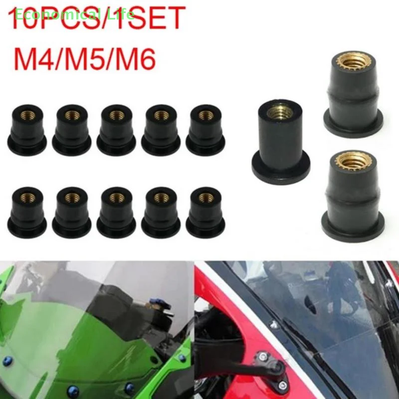 10PCS Motorcycle For M4/M5/M6 Rubber Well Nuts Blind Fatener Windscreen Windshiel Fairing Cowl Riding Accessories Fastener Goods