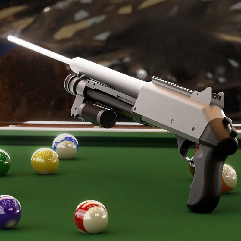 背の低い人のための自動スヌーカービリヤードキュー、独特な玩具銃の形をした自動プールキュースティック、子供用ビリヤードアクセサリー