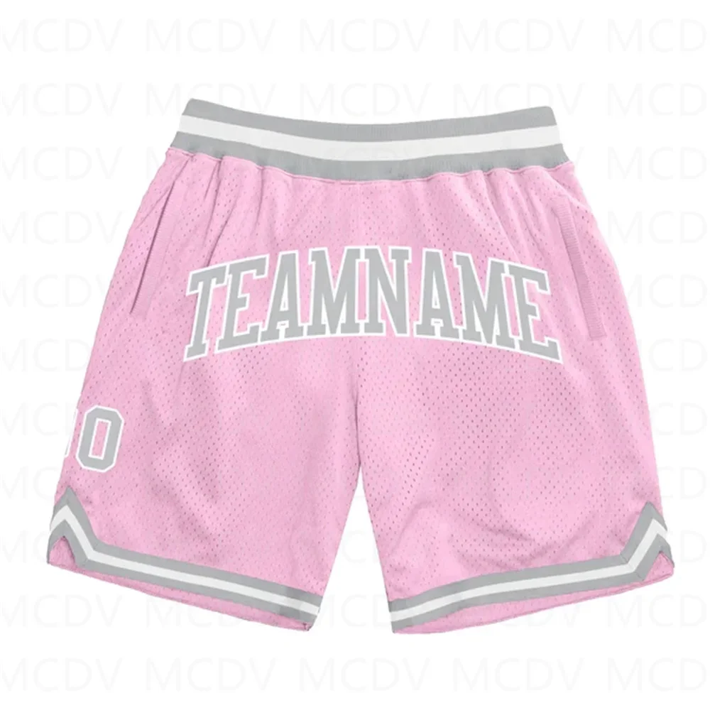 Custom Lichtroze Kelly Groen-Wit Authentiek Throwback Basketbal 3d Over Bedrukte Heren Shorts Sneldrogend Strandshort