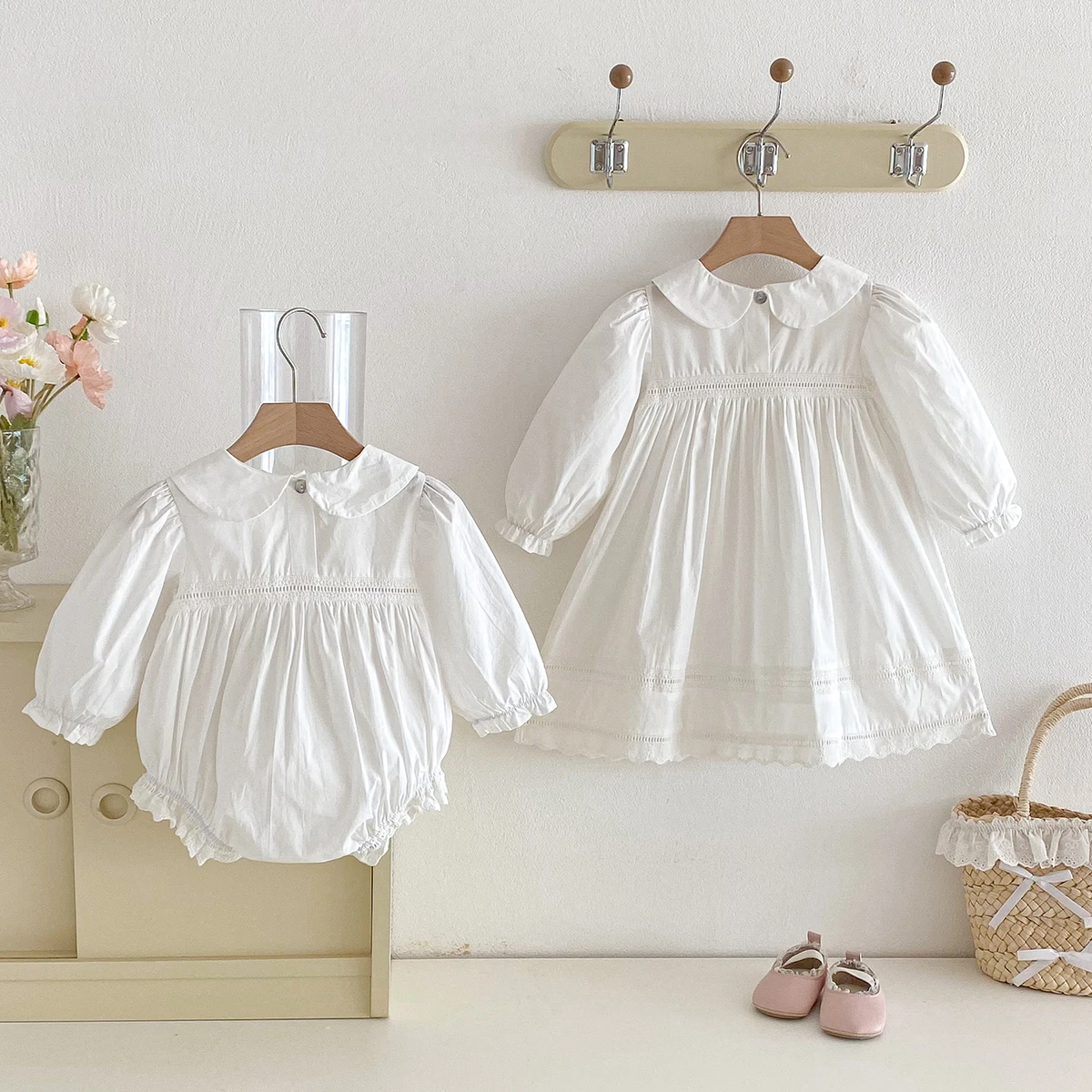 Spring Autumn Kids Baby Girls Long Sleeve Sweet Sisters Lace Dress Infant Rompers Kids Baby Girls Princess Clothes Rompers