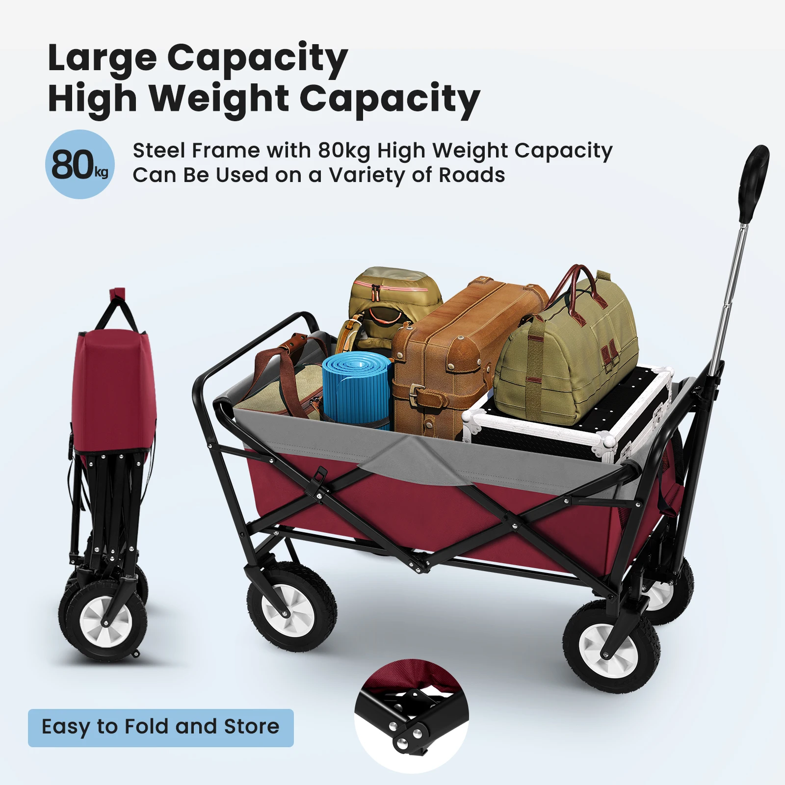 EUGAD Faltbarer 600D Oxford Camping-Trolley mit Griff/Rädern, Klappbarer Picknick- und Strandwagen für Outdoor und Garten – Detail 8