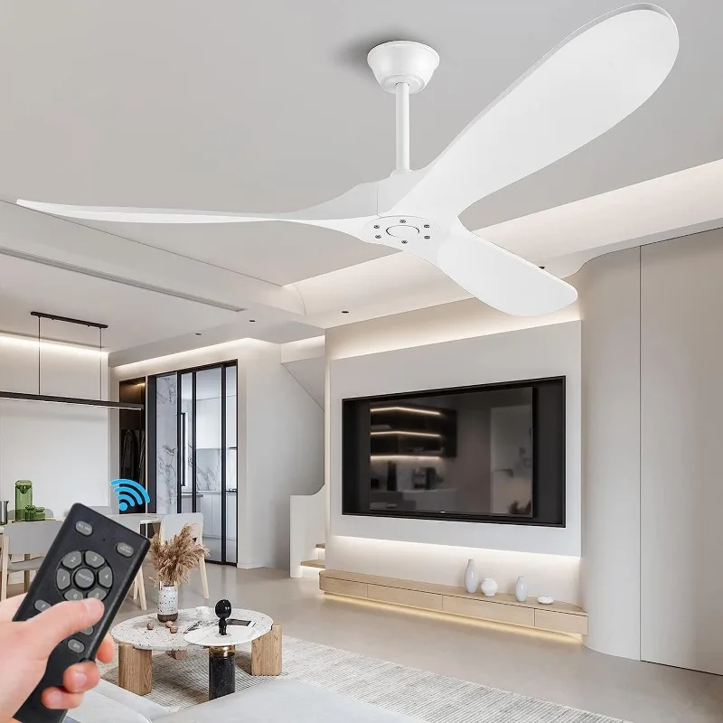 

Solid Wood Ceiling Fans without Light, 60 Inch Real Wood Ceiling Fan with Remote Control and 3 blade