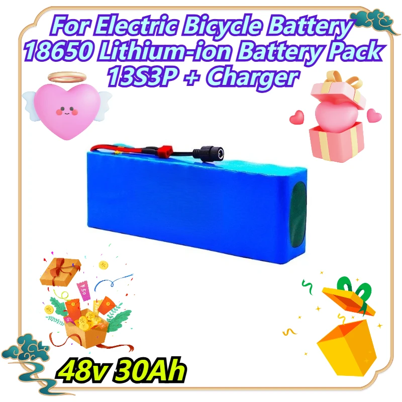 

48v 30Ah For Electric Bicycle Battery 18650 Lithium-ion Battery Pack 13S3P + Charger
