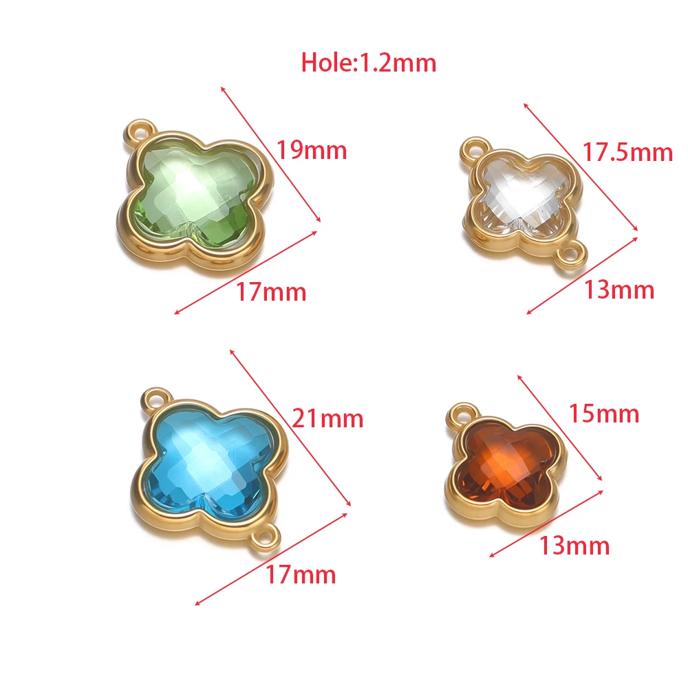 5pcs Stainless Steel Four Leaf Clover Pendants Glass Crystal Charms for DIY Women Jewelry Making Girl Bracelet Necklace Findings view 4