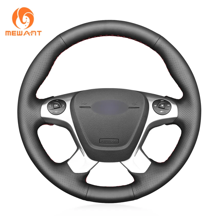 MEWANT Black Suede Genuine Leather Steering Wheel Covers for Ford Transit Connect Tourneo Custom Grand Tourneo Connect 2014-2020