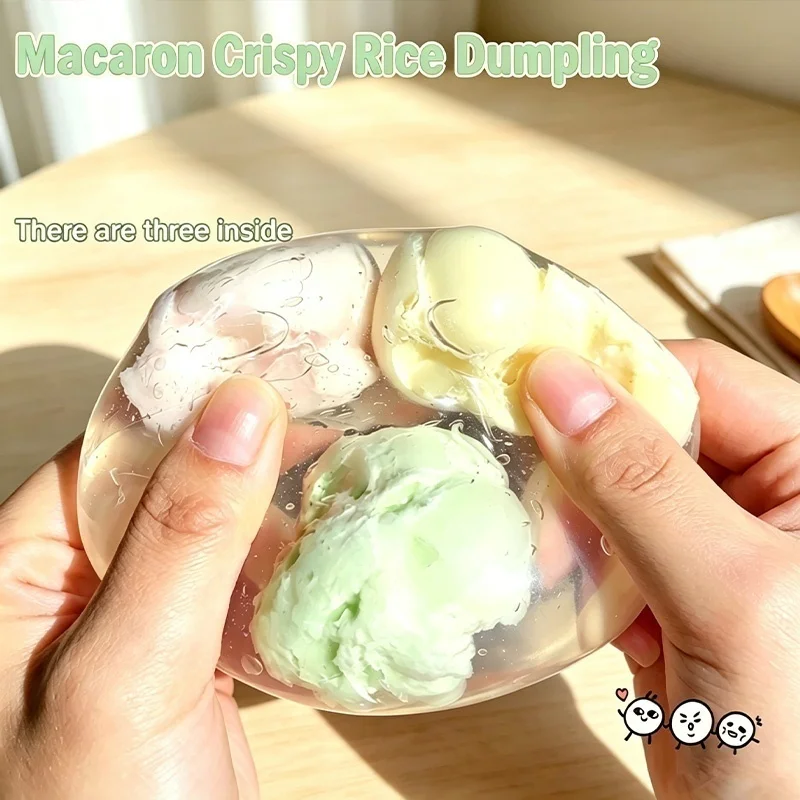Glutinous Rice Macaron Ball Fidget Toy Ball ASMR Rustle Sound Stress Relief Toy Mood Calming Hand Squeeze Stretchable Relax Gift