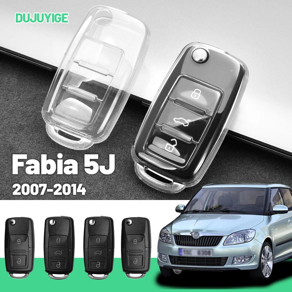 

Прозрачный чехол для автомобильного ключа из ТПУ для Skoda Fabia 5J 2007-2014, защитный чехол для брелока, автоаксессуары 2008 2009 2010 2011 2012 2013
