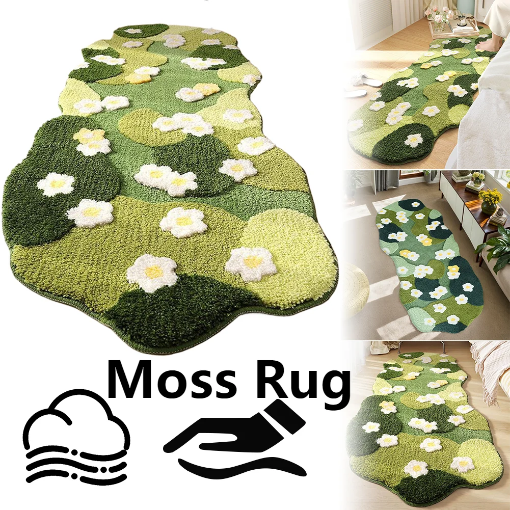 Soft Nordic 3D Lawn Moss Rugs Carpet Plush Bedroom Bedside Rug Flocked Green Forest Irregular Floor Mat Room Entrance Decorative