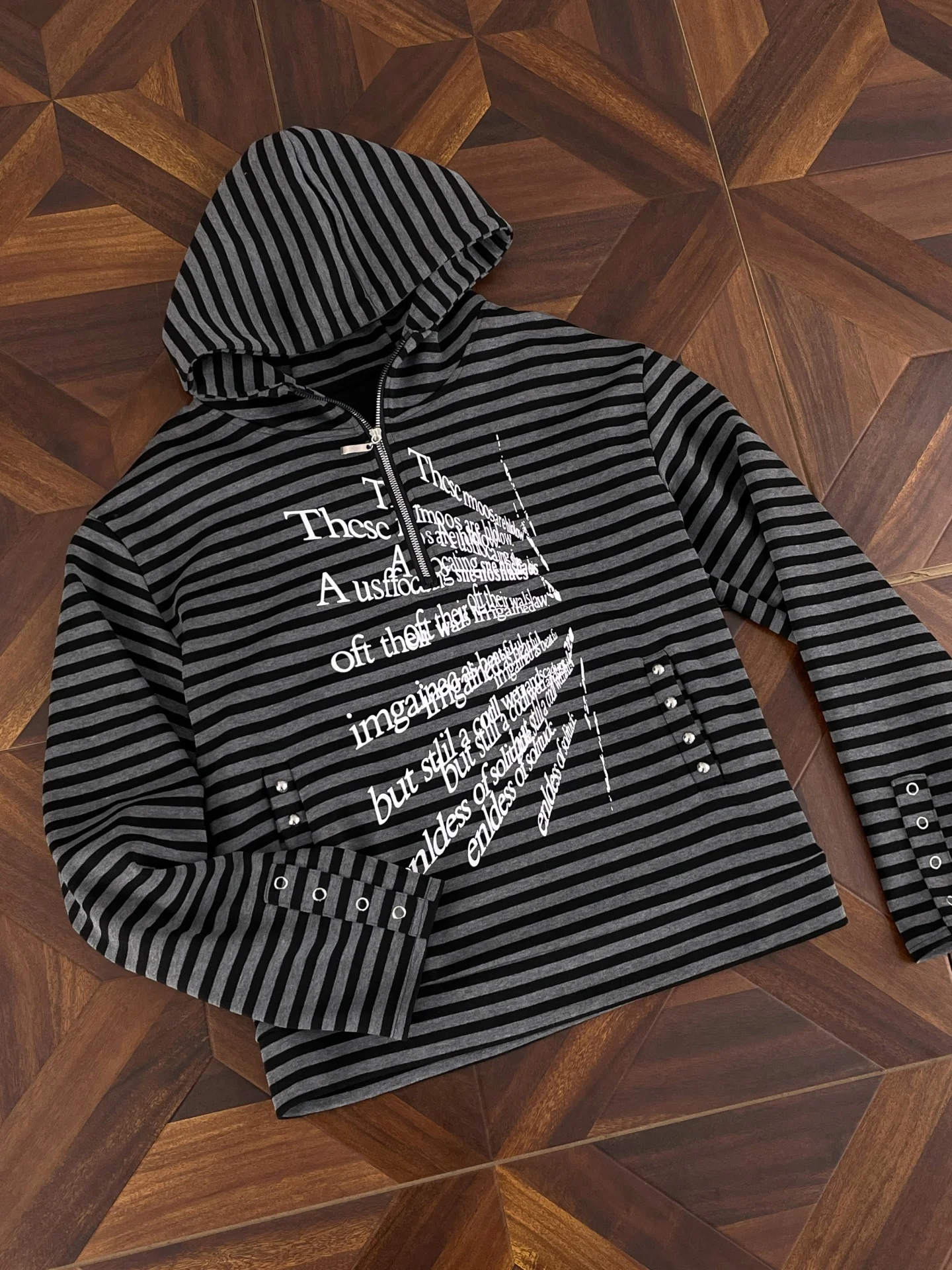 Unisex Y2K Subculture Hoodie Jacket Half Zip Letter Print Stripe Pattern Dark Style Spring Fashion Casual Long Sleeve Top