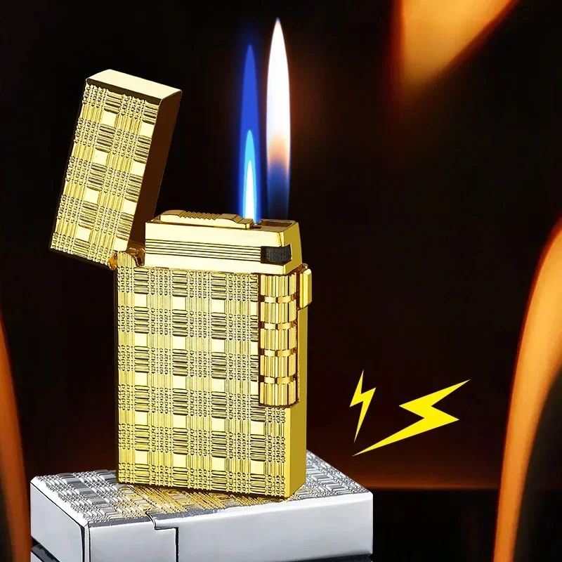 2024 Classic Retro Loud Voice Double Fire Inflatable Lighter Side Pulley Ignites Open Flame Switching Jet Flame Fun Gas Lighters