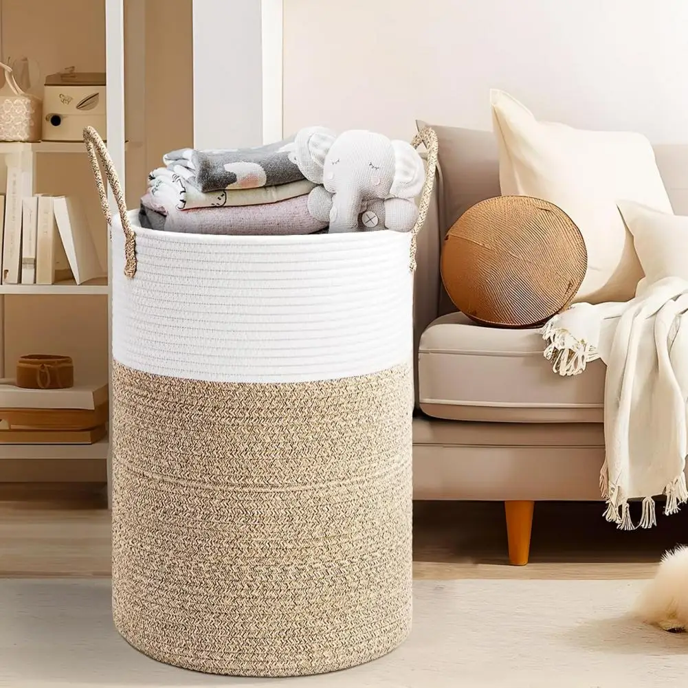 Dirty Clothes Storage Basket Large-capacity Woven Cotton Rope Laundry Basket for Home Bathroom Bedroom Durable Storage for Dirty