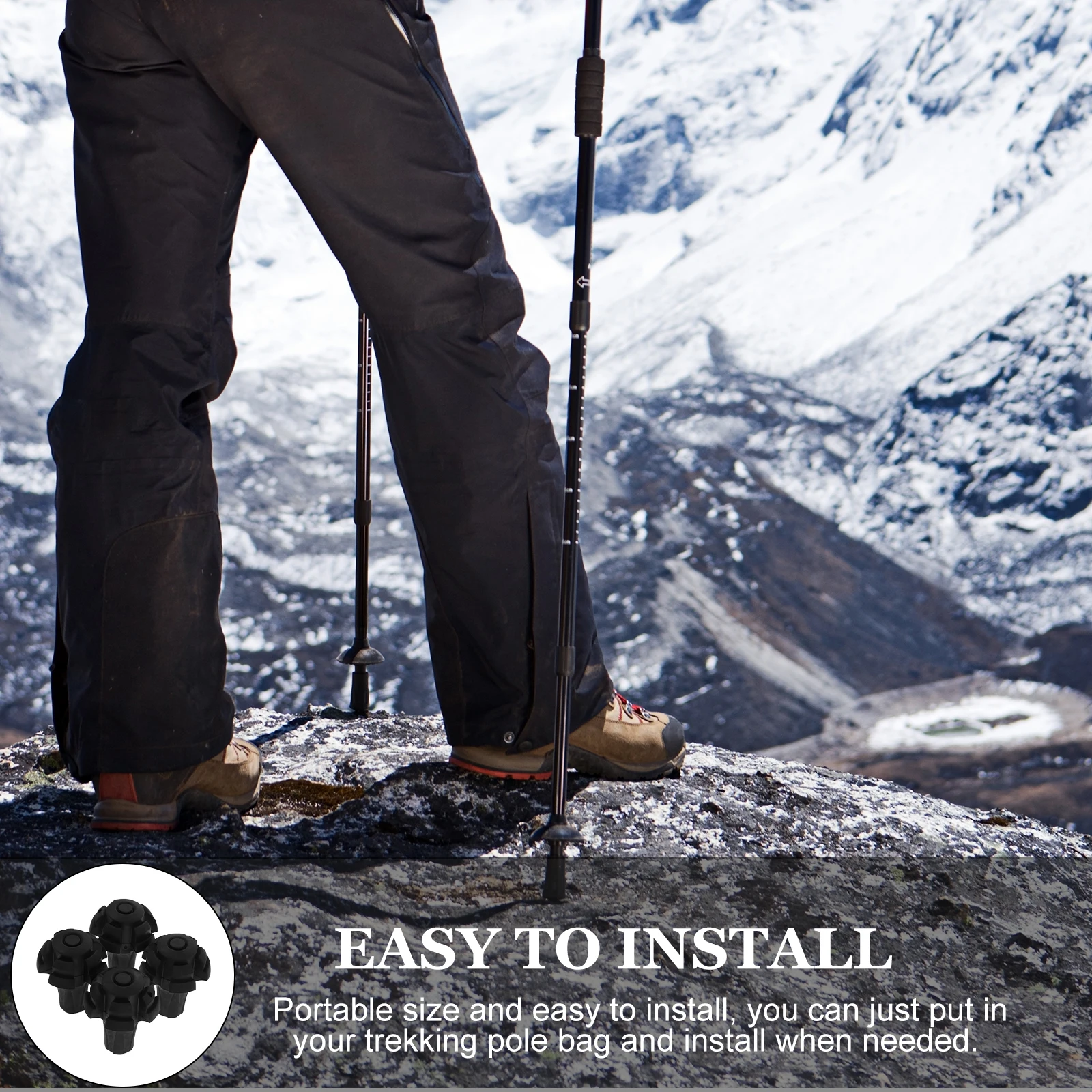 4Pcs Hiking Pole Tips Rubber Foot Protectors for Trekking Poles Canes Improved Stability Wear Resistant Multi-Terrain