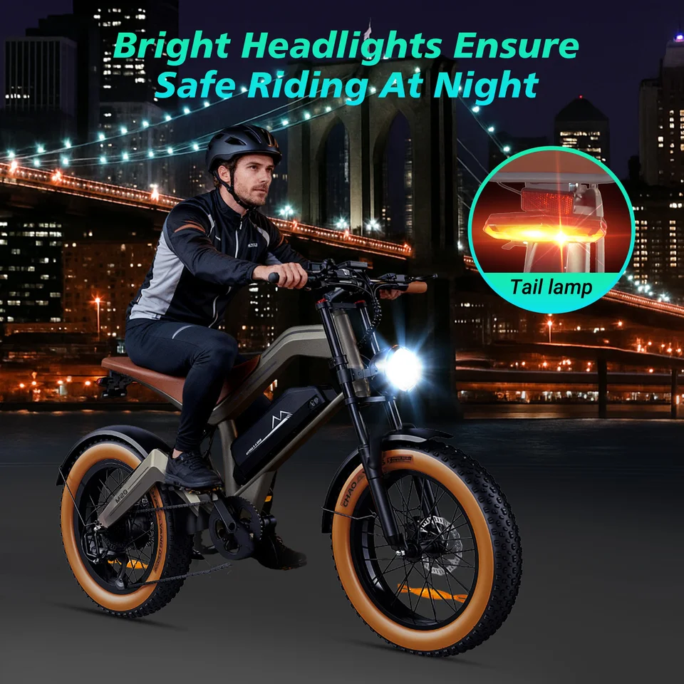 DYU M20 Electric Bike 1500W Peak Motor 48V 18.2Ah Lithium Battery 20x4.0 Inch Fat Tire E-Bike with Disc Brakes image 6