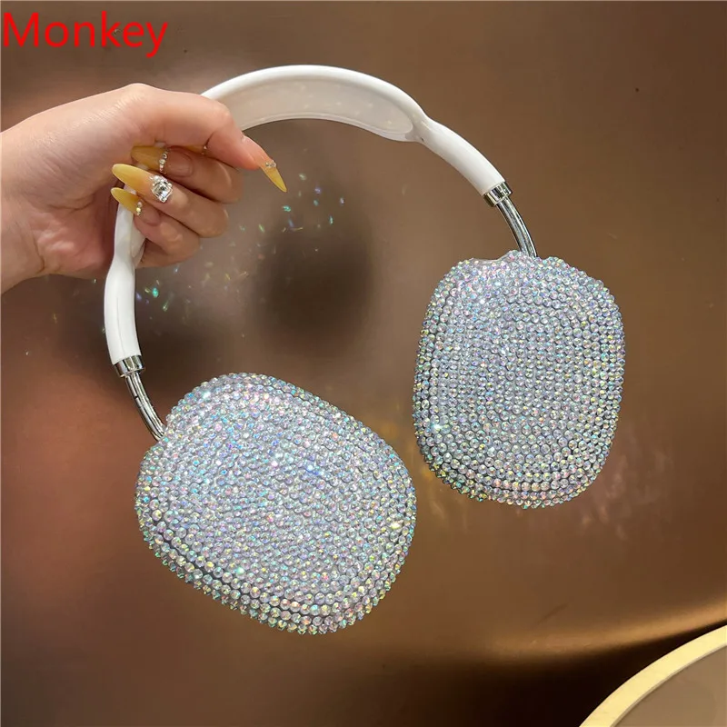غطاء حماية لسماعات الأذن الماسية الكريستالية الفاخرة لأجهزة Apple Airpods Max Glitter Diamond Tpu Soft Headphone Accessories هدية