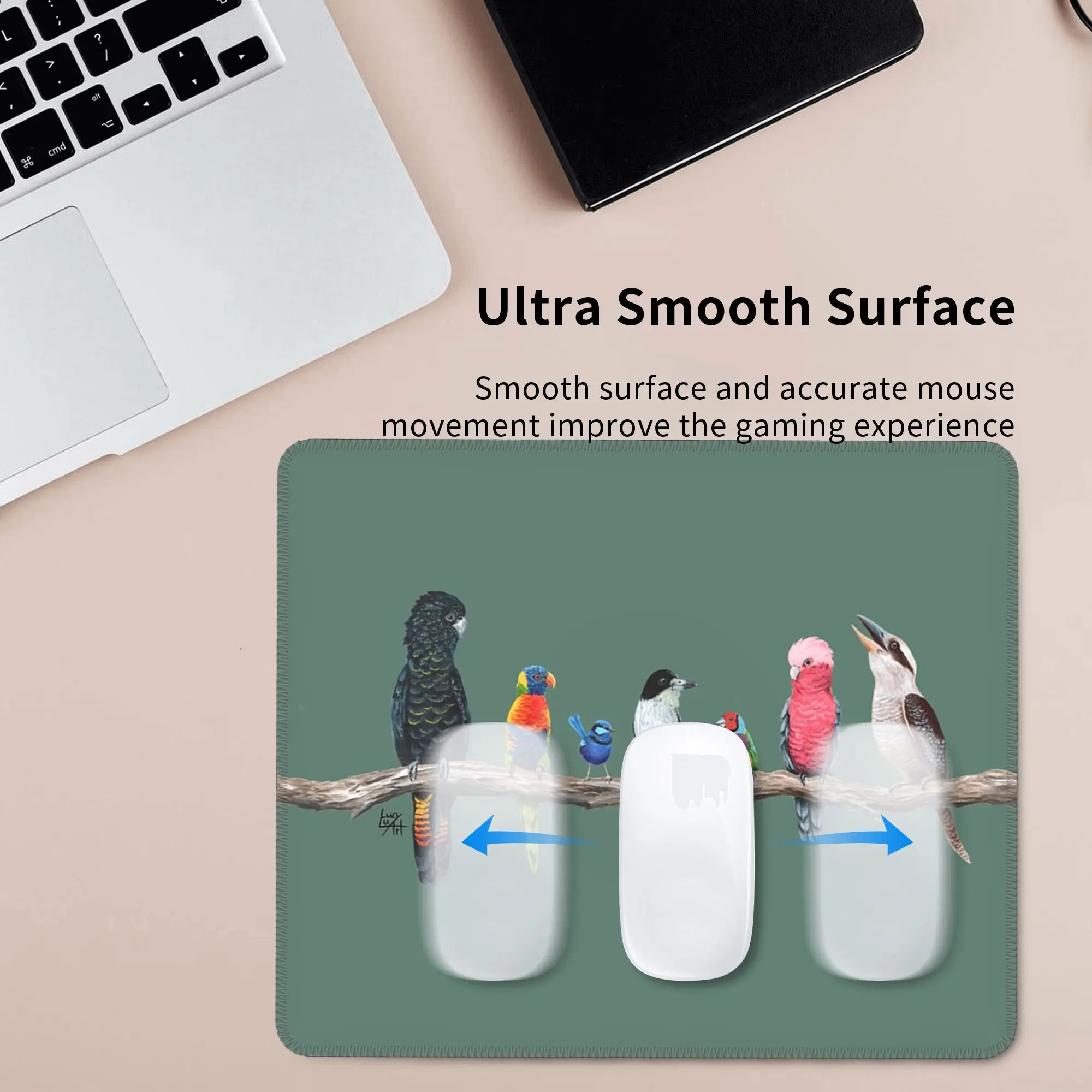 オーストラリアの鳥アンティークグリーン背景マウスパッドコンピュータキーボードマウスマットゲーム PC ラップトップデスクマットオフィステーブルマット