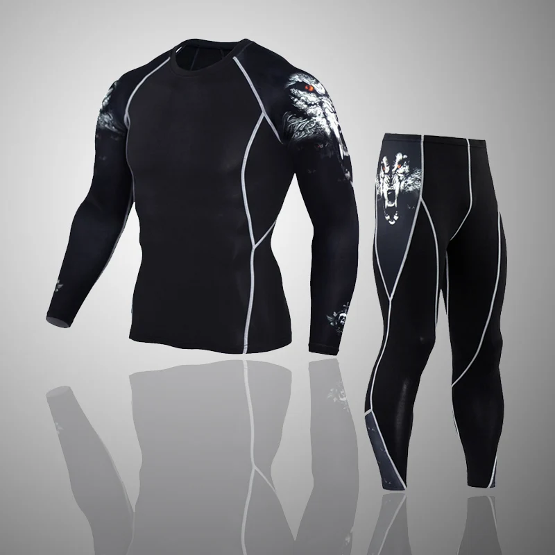 Men's Winter Long Underwear Thermal MMA Rash guard Shirt Tights First layer Fitness Warm Sweat Suit 3D-Printed Sun Protection