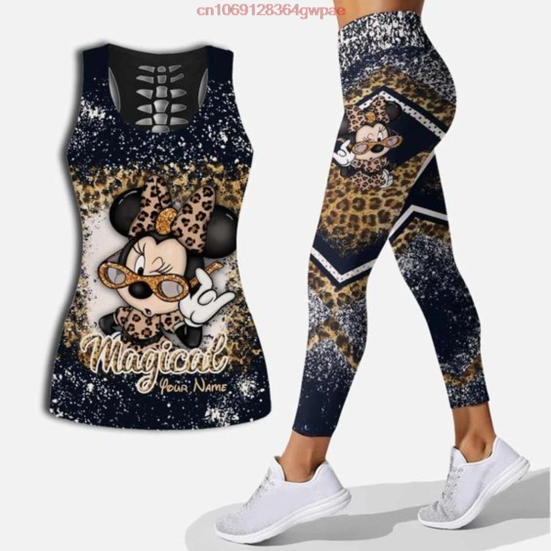 New Mickey Mouse damskie bezrękawnik z wcięciem legginsy damskie strój do jogi legginsy Fitness strój sportowy Disney Tank Top Legging komplet strój