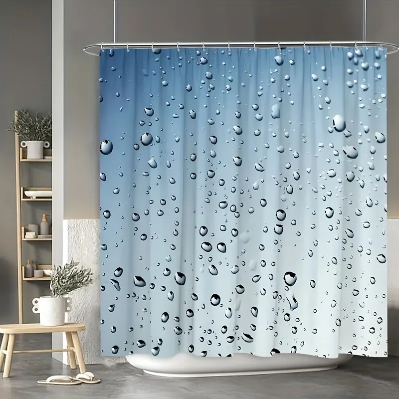 

Душевая занавеска Blue Water Drop 180x180 см – геометрический узор в стиле оп-арт в светло-голубых и белых тонах, современный декор для ванной комнаты, 12 крючков