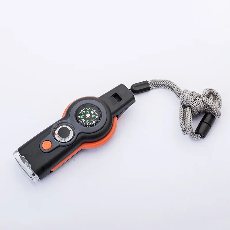 Compact Durable 7-In-1 Multi-Function Outdoor Camping Survival Whistle Emergency Signal Safety Accessory for Hiking Travel