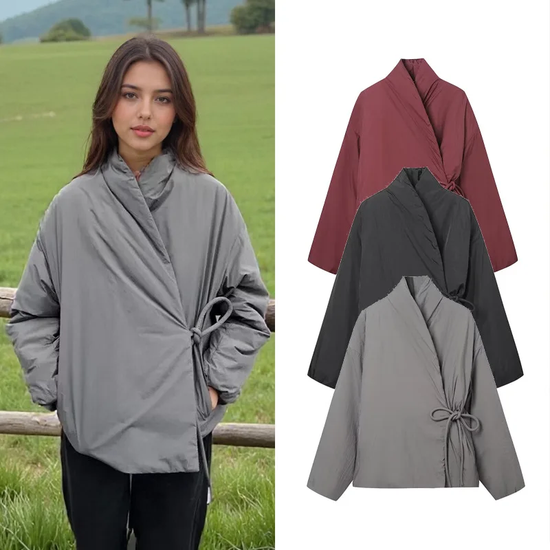 

Casual Lace Up Coat Women Cotton V-neck Luxury Pocket Autumn Thick Jackets Female Chic Street Casual Outwear Tops