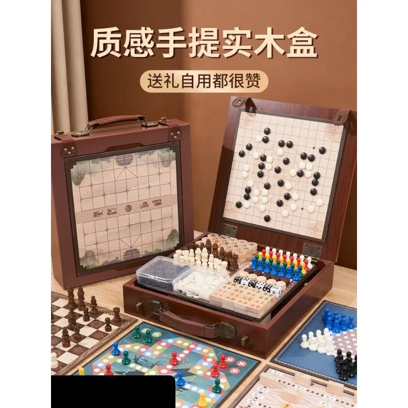 Kids Multi-in-1 Board Game Set, Aeroplane Chess, Gomoku, Go & Checkers, Educational Table Game for Students